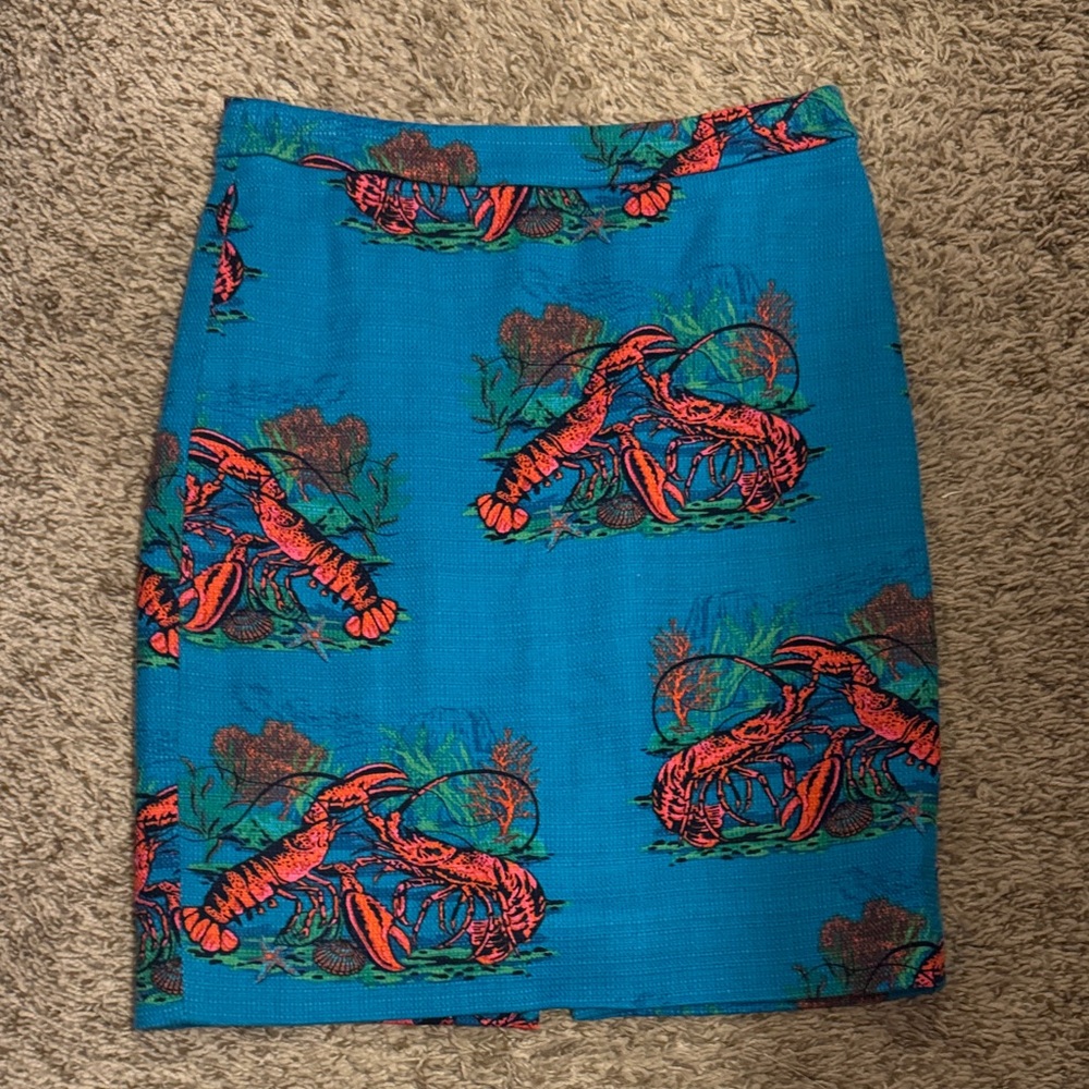 J. Crew Blue and Orange Lobster Print Skirt